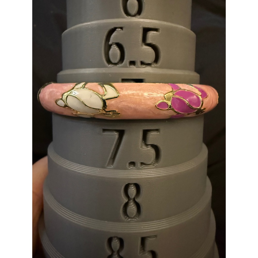 Sea Turtle Enamel Hinged Bangle Bracelet Pink Gold Tone Coastal Jewelry